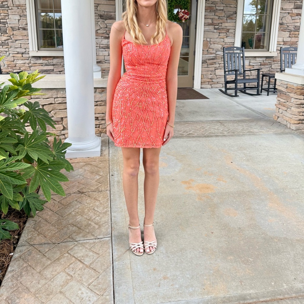 Primavera Couture Orange Sequin Dress